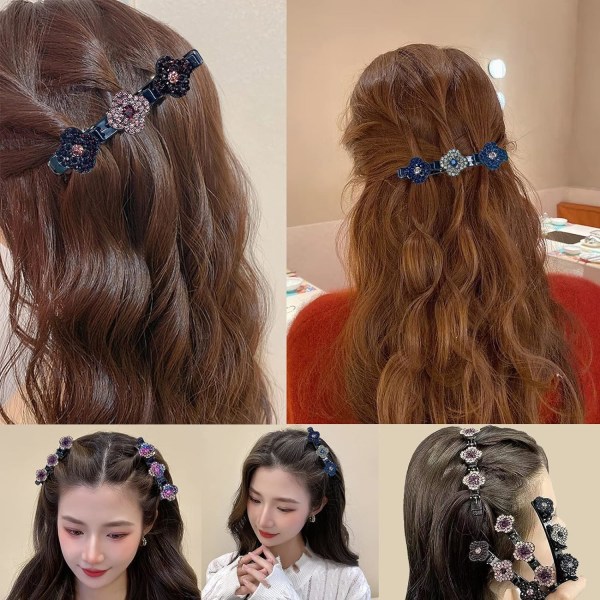 4 pieces of glittering crystal stone braided hair clips, thre DXGHC