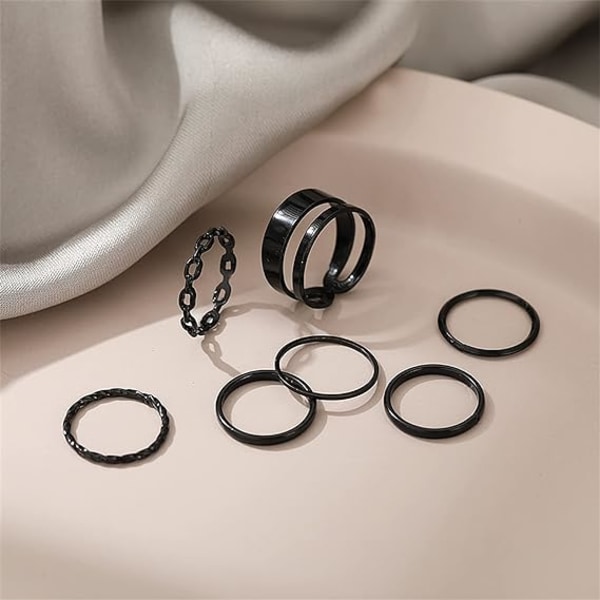 Women's Black Knuckle Ring Set Girls Snake Chain Stacking Ring Vi