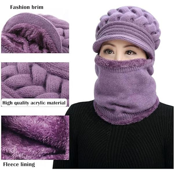 Fleecefodrad Dammössa, Vintermössa Halsduk Mask Set, Dam