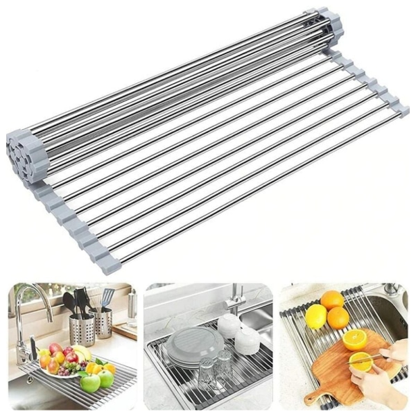 Roll-Up Dish Drying Rack, 43*33CM，Gray，100% BPA Free Foldable Sin