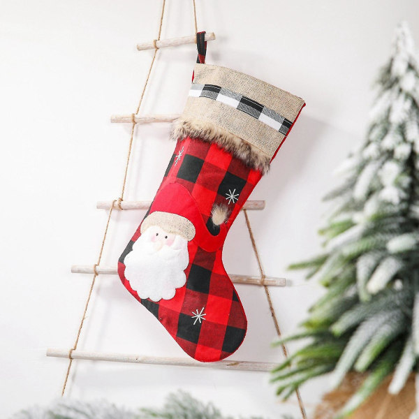 Julstrumpor för heminredning, röd och svart rutig, Santa C DXGHC