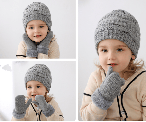 Børnehat og Handske Sæt Drenge og Piger Strikket Hat Plus Fleece K