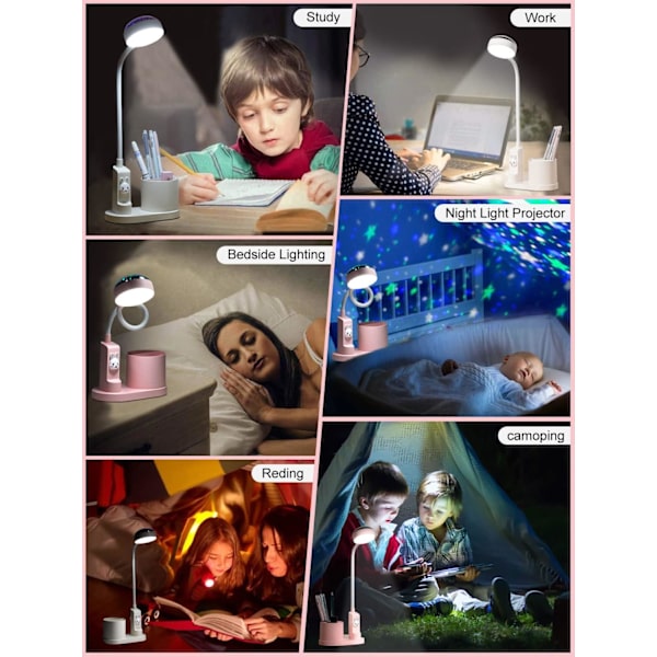 (Rosa) Barnebordlampe, nattlampe med stjernehimmelprojektor Studie T