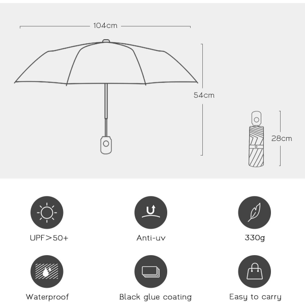 Naisten Automaattinen Taittuva Sateenvarjo Auringonsuojaus Anti-UV Kompakti P