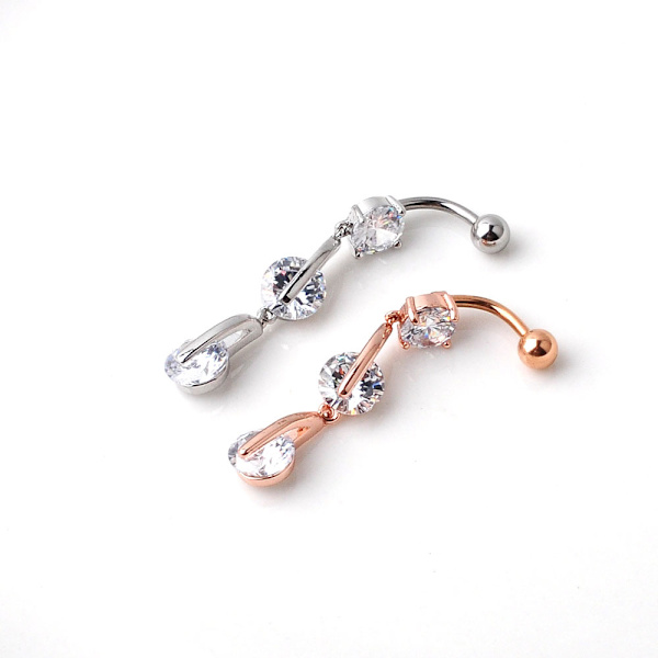 2 stk. piercing smykker runde zirkon navle ring navle søm