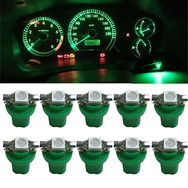 10x T5 B8.5D 5050 SMD Grønne Bil LED Dashbord Instrumentlys Pærer