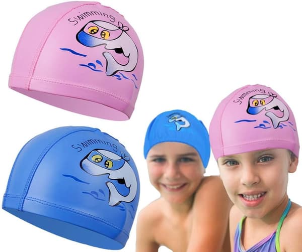 Unisex Vanntett Silikon Badehette (Den Blå Delfinen) for Barn