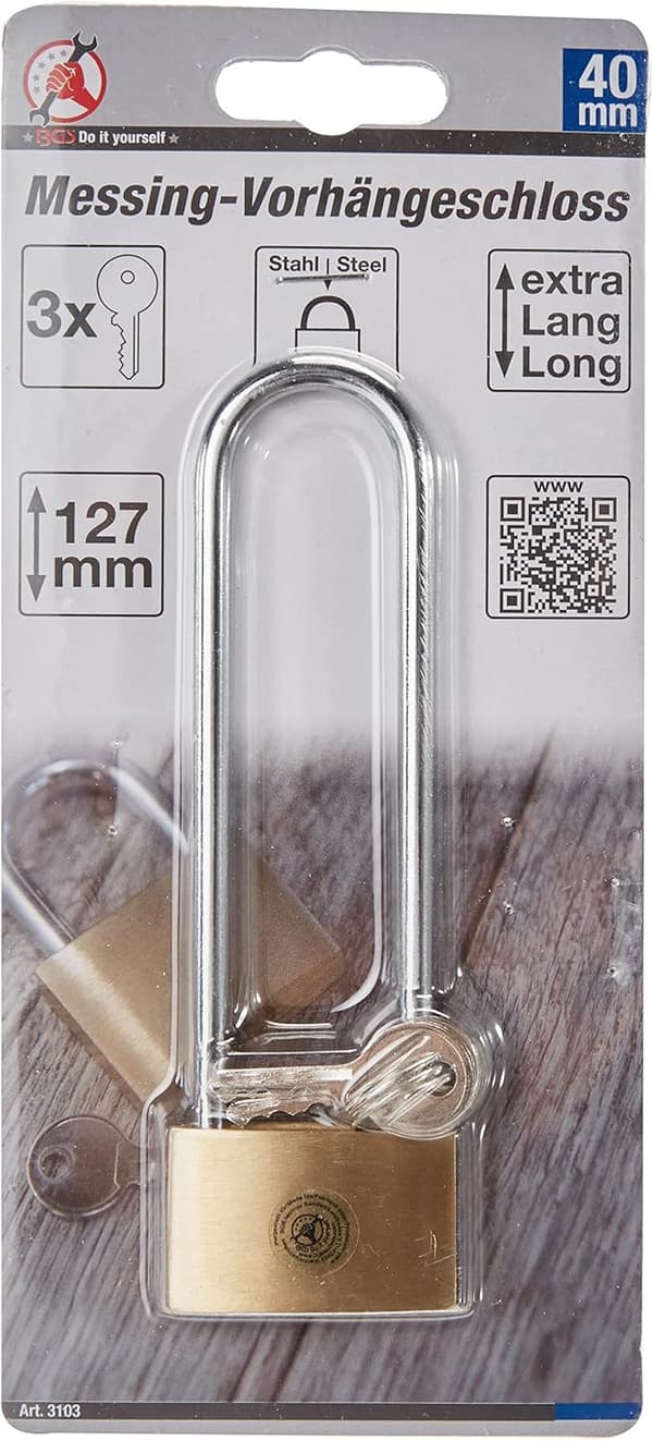 DIY 3103 - Messing hængelås - ekstra høj bøjle - 40 mm