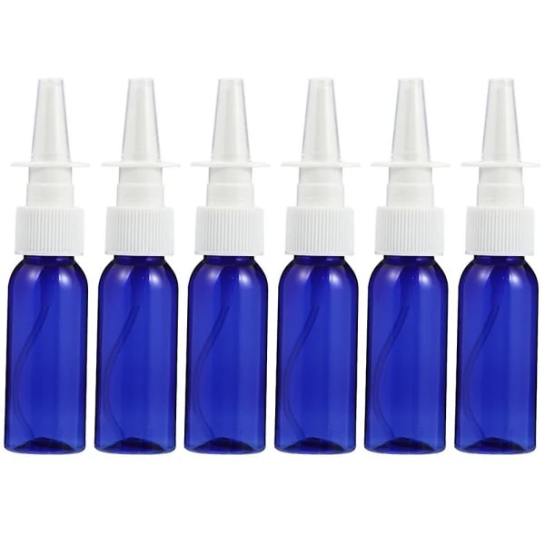 6-pack plastflaskor med fin dimspray, tomma näsflaskor, reseflaskor för kosmetika (12,5 x 2,5 cm, blå)