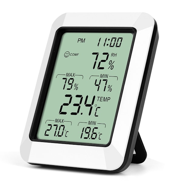 Intelligent Temperatur- og fuktighetsmåler med LCD-skjerm Digitalt termometer Hygrometer med tidsalarm Ma