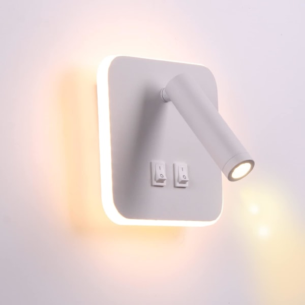 (Firkantet) Hvit 3W+10W LED nattbordslampe Innendørs hotell vegglampe B