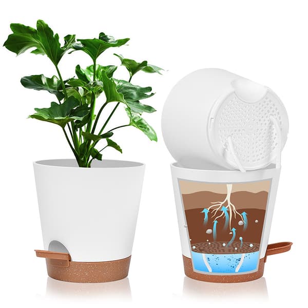5 stk. Selvvandede Plastik Blomsterpotter 15cm, Vandingssystem Flo