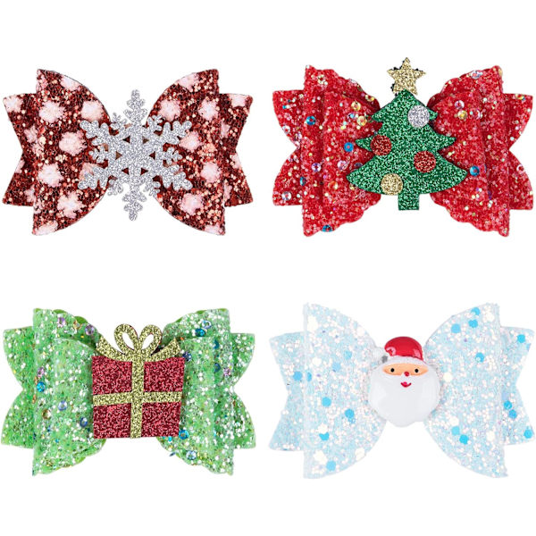 4 stk Julehårklemmer for jenter, Glitter Julenisse Hårklemmer  DXGHC