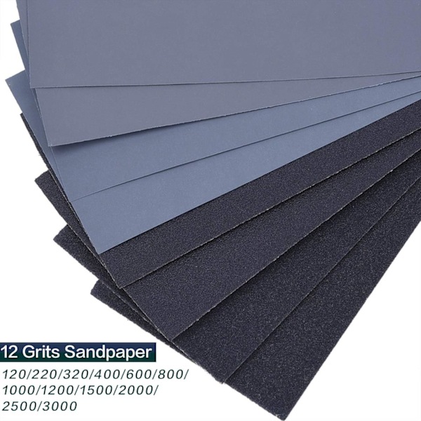 Slibepapir og Sandpapir, Pakke med 36 Sandpapir, 23 x 9,3 cm Vådt og Tørt