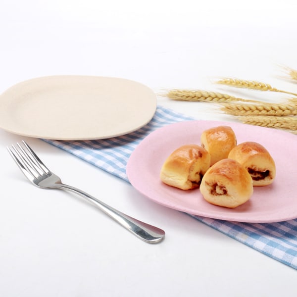 4-Pack Solid Color Simple Wheat Straw Natural Dinner Plate Snack