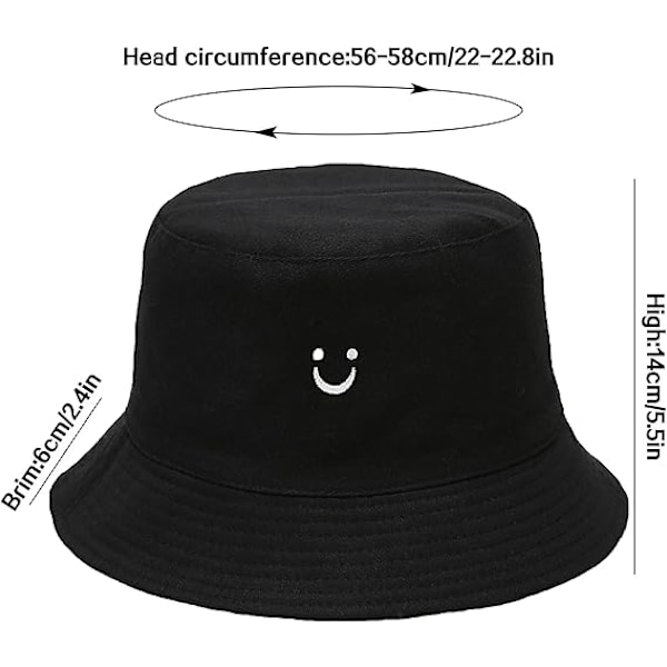 Blommig Vändbar Bucket Hat i Bomull för Sommarresor, Strand och Sol - Broderad för Kvinnor och Män (Svart)