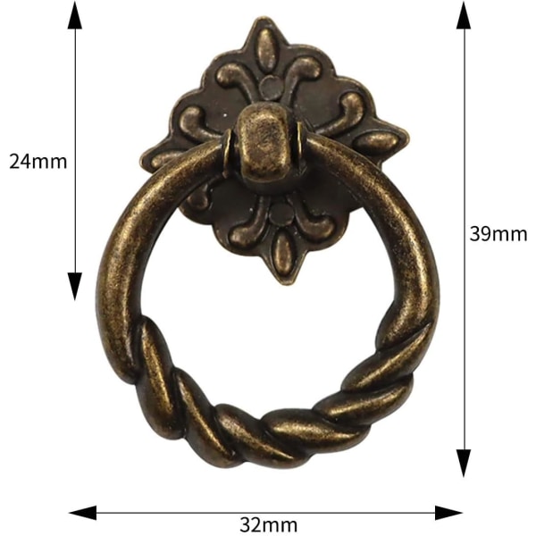 6st Vintage Bronze Drop Ring Knoppar Dra Handtag för Dresser Dra