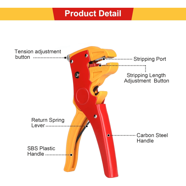 Automatic Wire Stripper Multi-Function Cable Cutter Orange Hand T