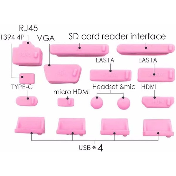 (2 sæt) 16 stk./sæt bærbar anti-støvprop farverig silikone anti-støvprop dæksel prop støvprop USB-port HDMI RJ45-interf