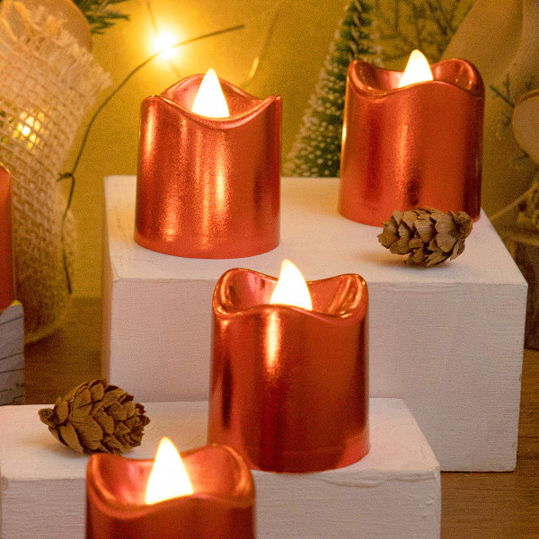 6 st pläterade röda LED-ljus för jul, bröllop och födelsedag