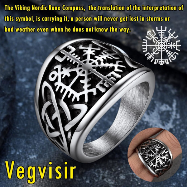 Herre Vegvisir Ring Viking Signet Ring Nordic Vegvisir Compass St