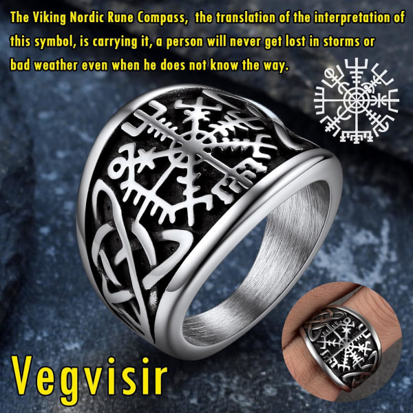 Men's Vegvisir Ring Viking Signet Ring Nordic Vegvisir Compass St