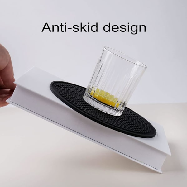(Granulær Sort) 2 stk Runde Silikon Trivet Grydeholdermåtter, Ext