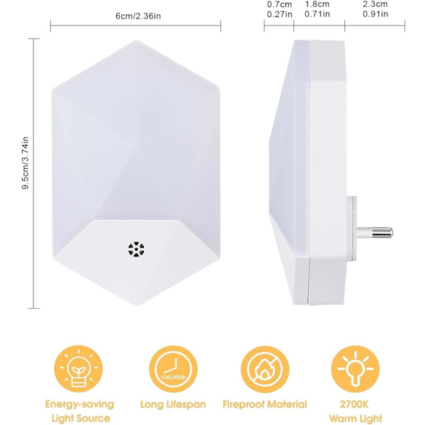 2-pack LED-nattlampor för barn med skymningssensor, automatisk PÅ/AV