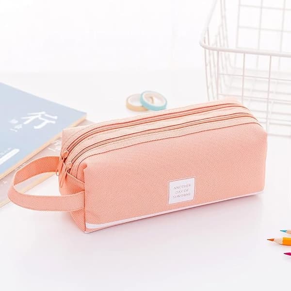 Rosa Pennfodral Kawaii Canvas Stor Kapacitet Pennfodral