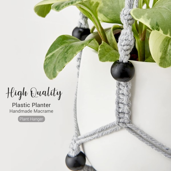 Macrame Växthängare Inomhus Hängande Planterkorg med Träpärla