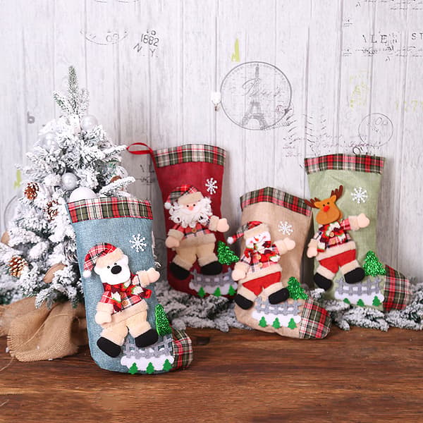 4 stk. Nye Julepynt Tartan Linned Dansende Dukke Gave