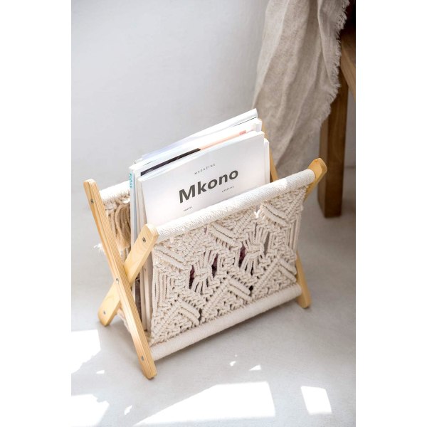 Macrame tidningsställ Boho tidningsställ Fristående förvaring Ba