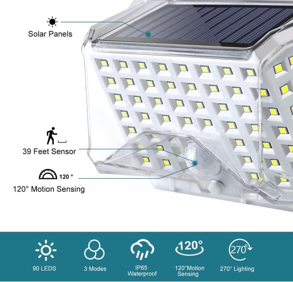 Solcellelampe Utendørs LED-belysning med bevegelsessensor 270° Vinkel IP6