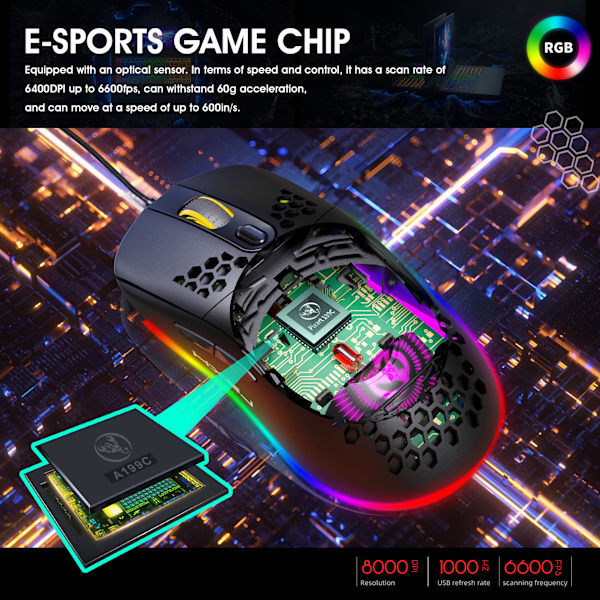 X600 RGB-belyst makroprogrammerbar spelmus med 6 knappar som kan roteras