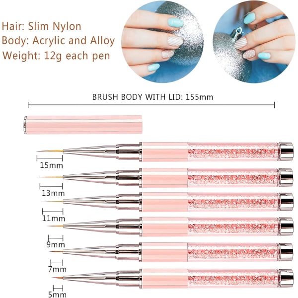 5/7/9/11/13/15mm Professional Nail Art Brush with Cap 6 Piece DXGHC