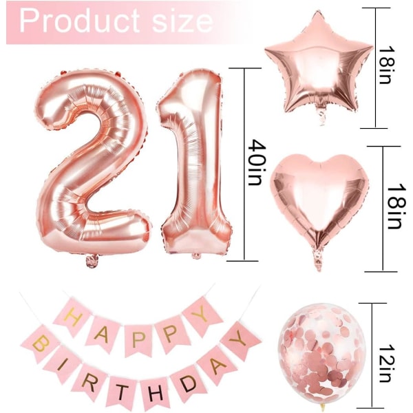 Ballong för 21-årsfödelsedag, roséguld 21-årsballong, rosé