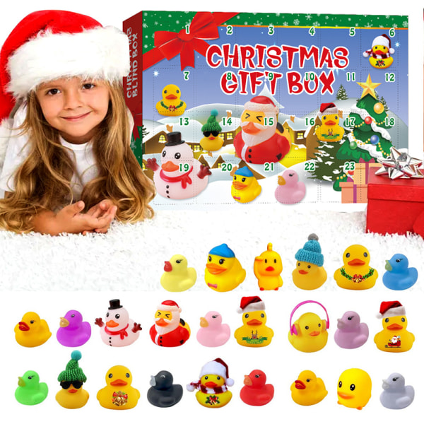 Juladventskalender 2022, 24 leksaker i blindlåda, gummi ducky f
