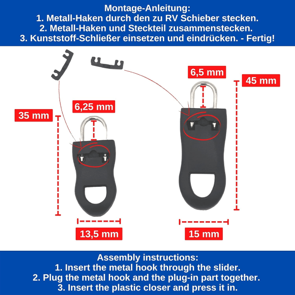 Dragkedja Reparation, 10-pack, Längd 35mm, Plug-in, Ersättning DXGHC