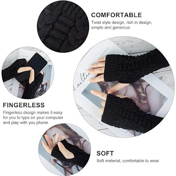 Mode 9 Par Fingerløse Handsker til Kvinder, Vintervarme Armhandsker W