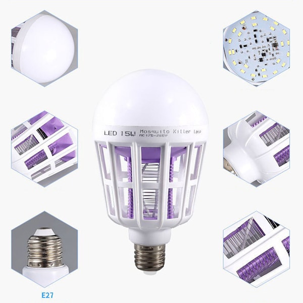 Bug Zapper Lyspære, 2 i 1 Myggdreper Lampe Led Elektronisk Insekt & Flue Killer, Verandalys for Inngangsparti, Døråpning
