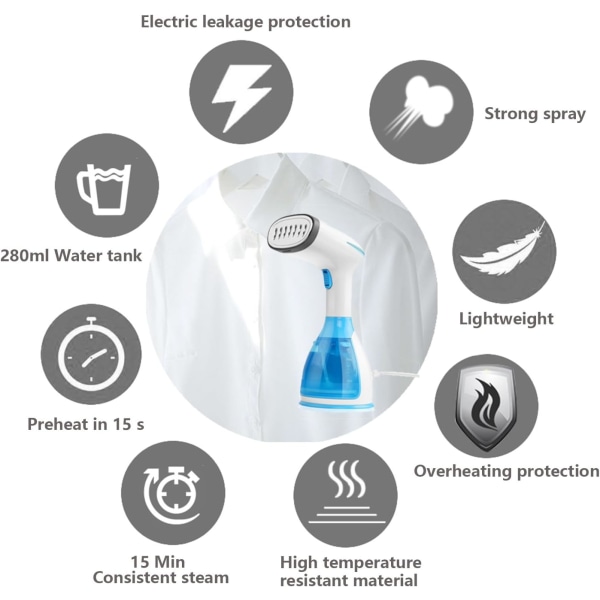 Tøjdamper, 1500W 280ML Håndholdt Vertikal Dampstryger Hurtig Opvarmning