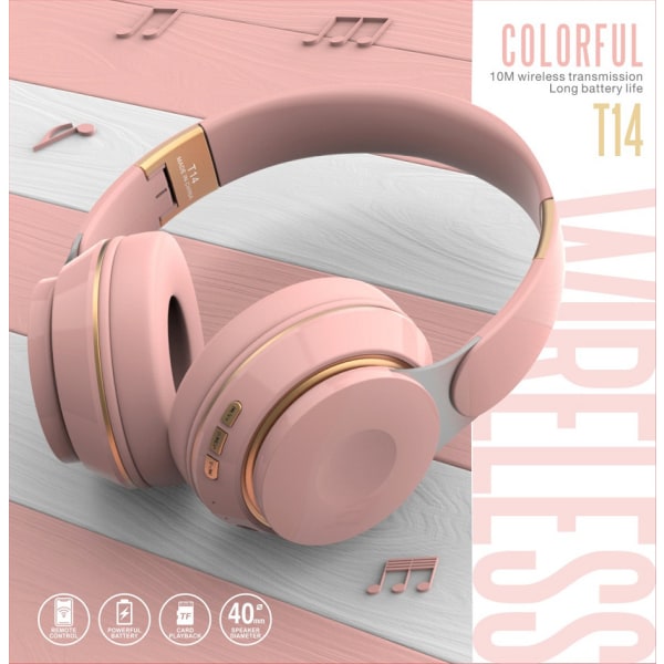 1 Styck Pink T14 Over-Ear Bluetooth -hörlurar Wireless Music Hea