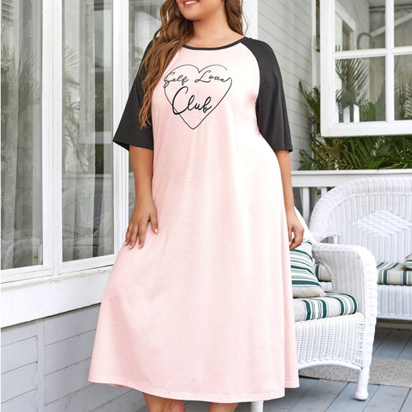 1-pack Plus Size Damklänning för Kvinnor, Lång, Kontrasttryck