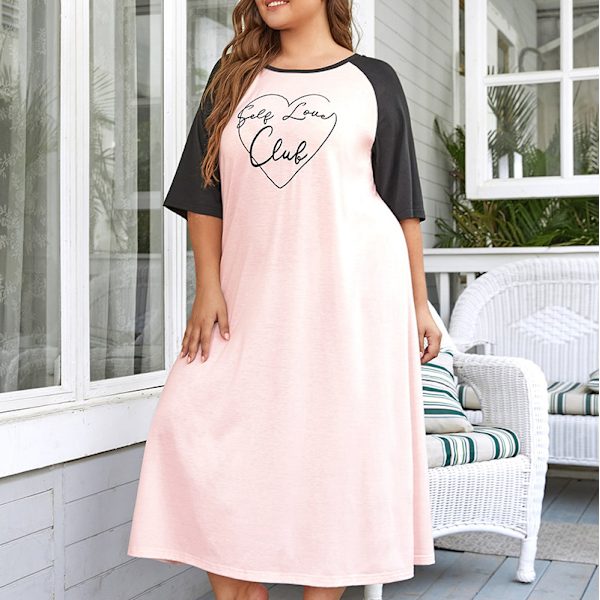 1-pack Plus Size Damklänning för Kvinnor, Lång, Kontrasttryck, Lösa Ärmar