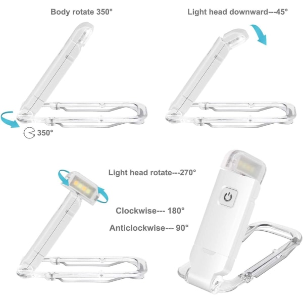(Hvid) USB Læselampe Genopladelig LED Læselys med Rea