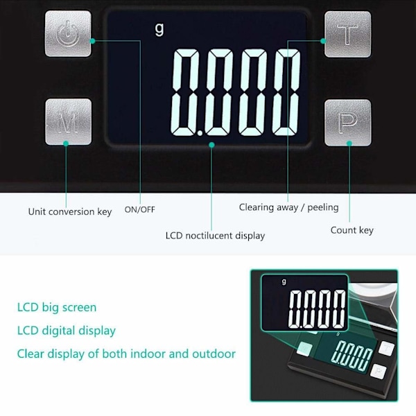 (20g/0.001g) Digital Elektronisk Vægt 0.001G Høj Præcision Bærbar