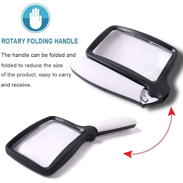 Foldbar leselupe med 3x forstørrelse og 2 dimmemoduser