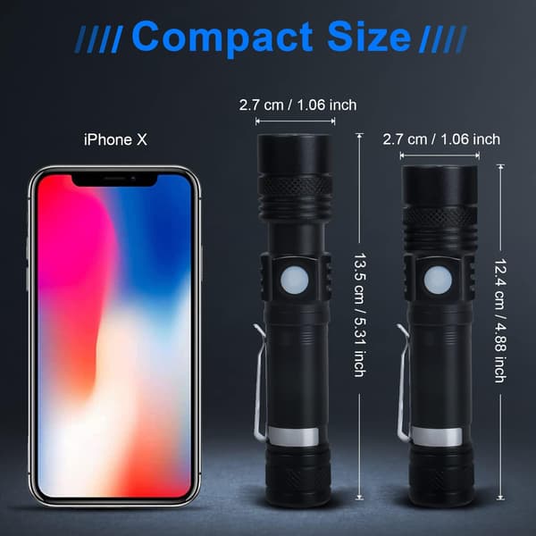 Taskulamppu, 1000 lumenin USB-ladattava LED-taskulamppu, IP