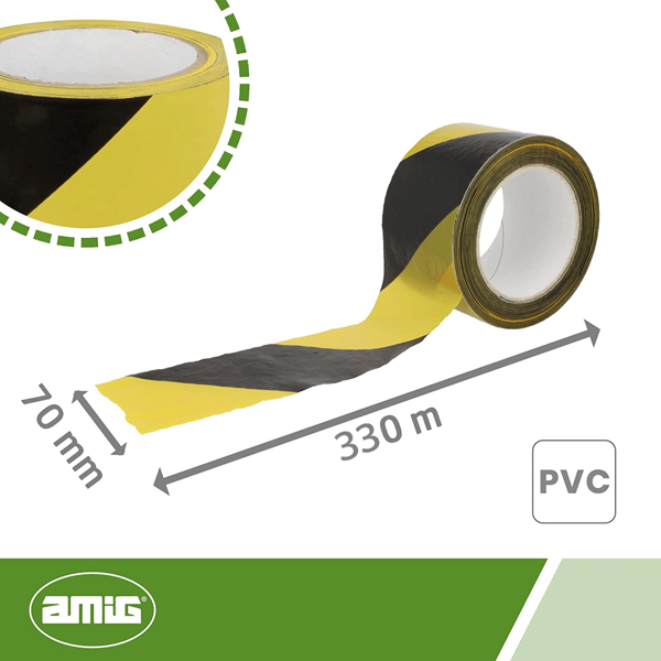 Gul og Sort Område Markeringstape - 70mm x 33M, Advarsel Markering