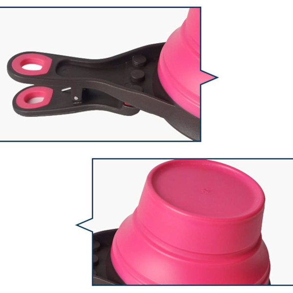 3 i 1 Multifunktionel Foldbar Silikone Madske med Forseglingsklemme til Hunde og Katte, 237 ml Kapacitet (pink x 1)